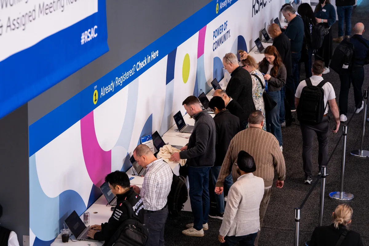 Registration check-in line at the RSAC conference — First Sight Films corporate event photography