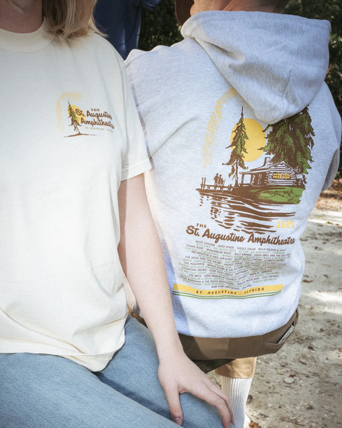 Detail shot of St Augustine Amphitheatre hoodie and t-shirt designs